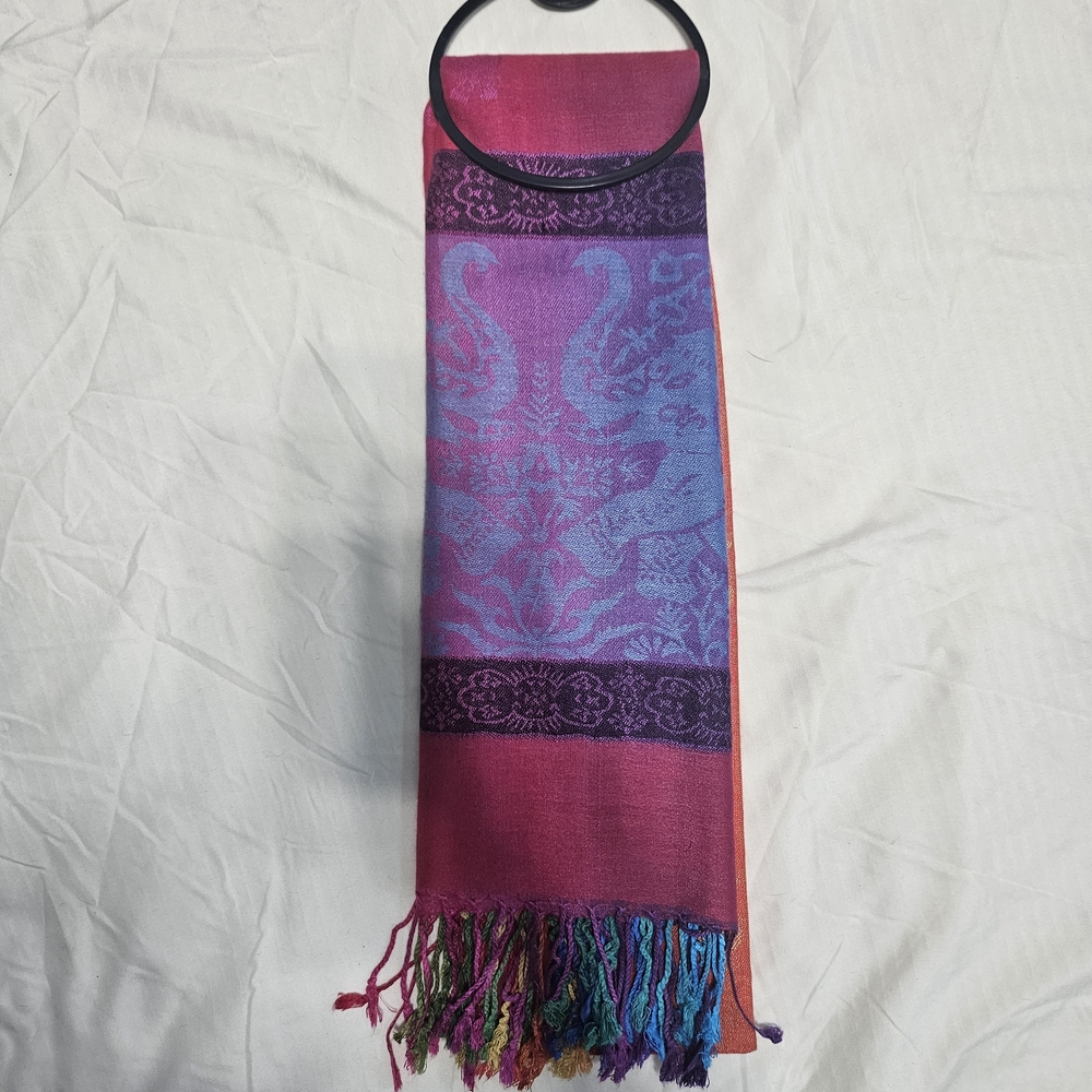 Elegant Multicolor Scarf With Elephants